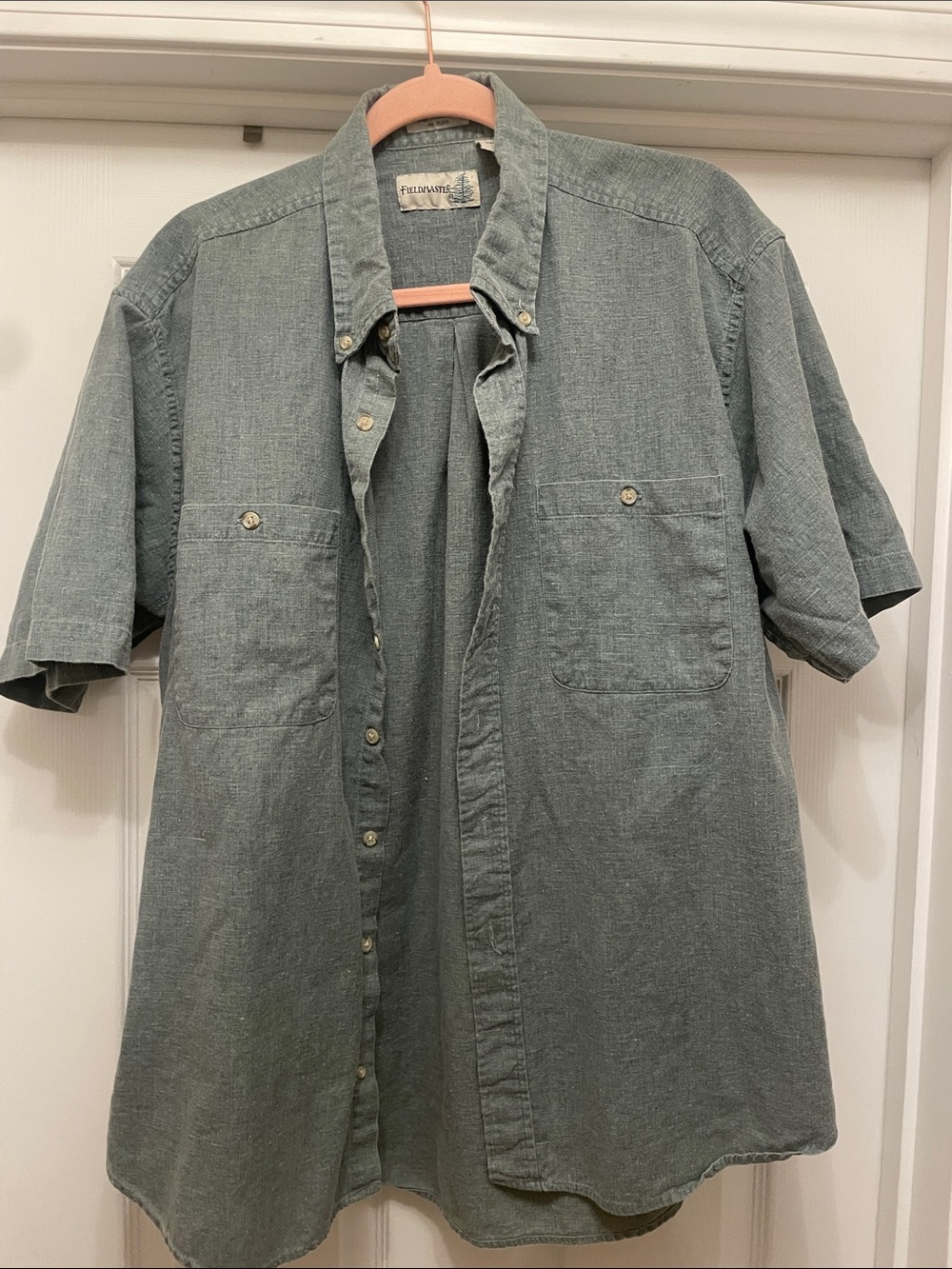Fieldmaster Short-Sleeve Button-Down cotton Shirt in Faded Olive vintage